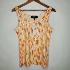 C Wonder Womens Brushstrokes All Over Sequin Tank Top Size S Orange Pullover NWT